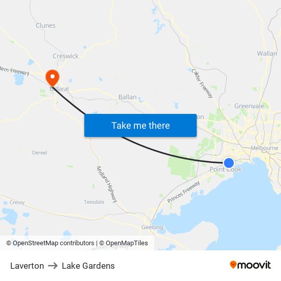 Laverton to Lake Gardens map