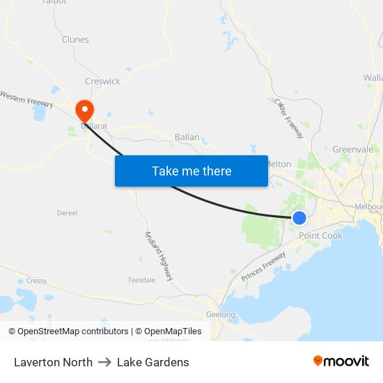 Laverton North to Lake Gardens map