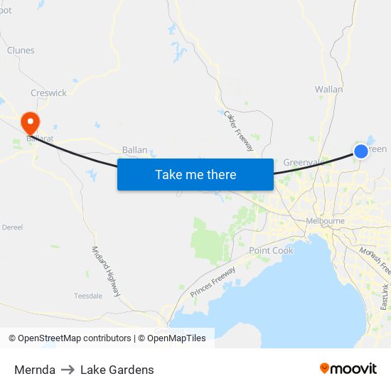 Mernda to Lake Gardens map