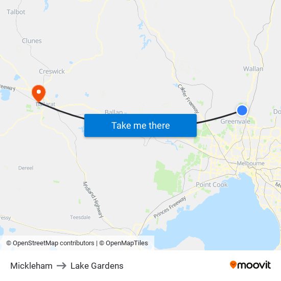 Mickleham to Lake Gardens map