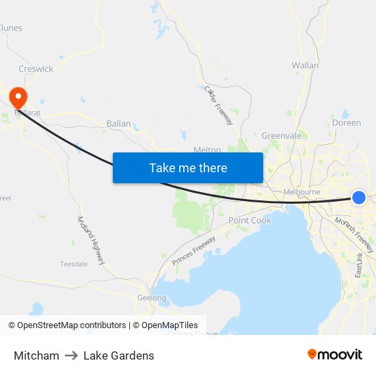 Mitcham to Lake Gardens map