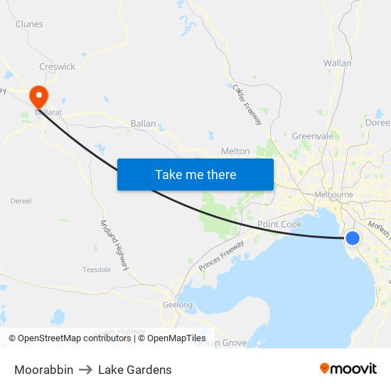 Moorabbin to Lake Gardens map