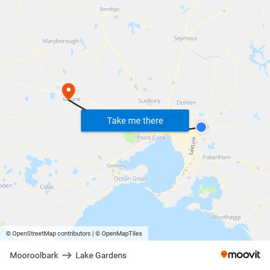 Mooroolbark to Lake Gardens map