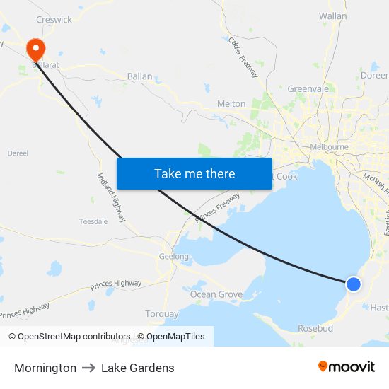 Mornington to Lake Gardens map