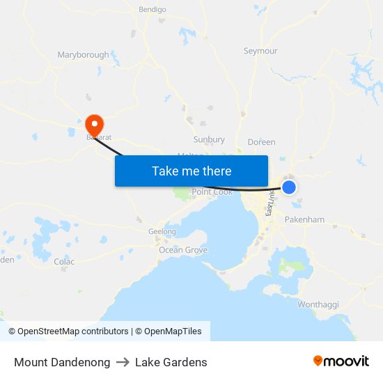 Mount Dandenong to Lake Gardens map