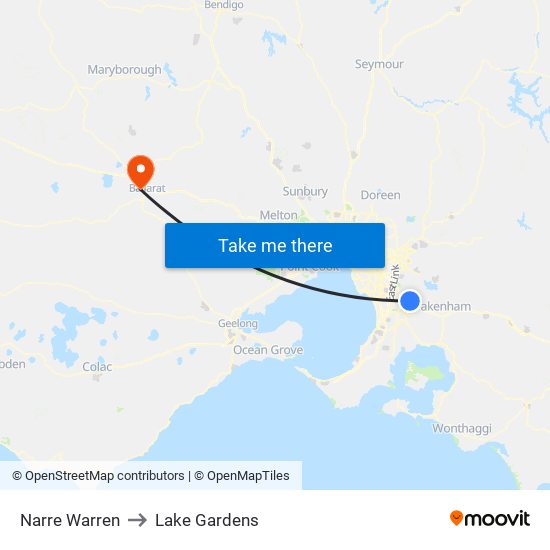 Narre Warren to Lake Gardens map