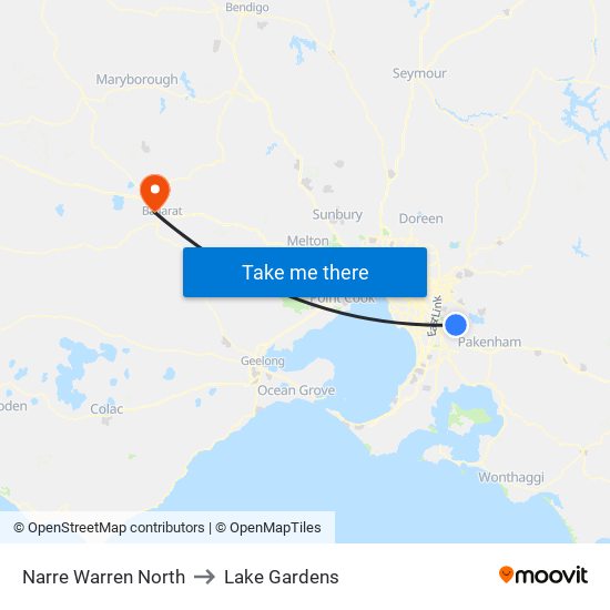 Narre Warren North to Lake Gardens map