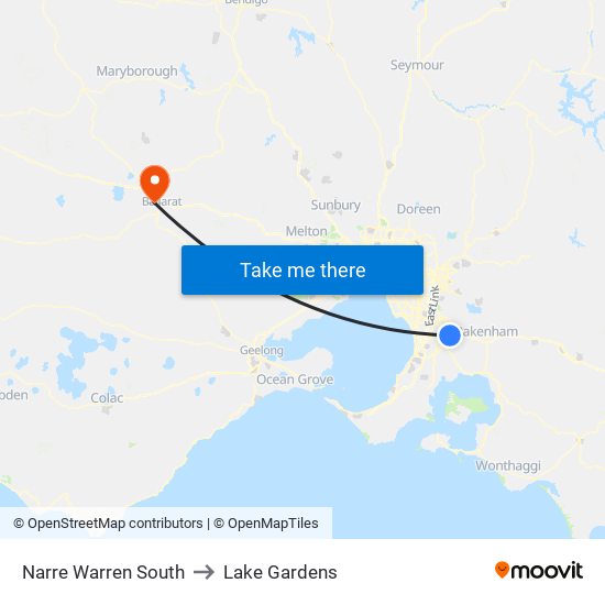 Narre Warren South to Lake Gardens map