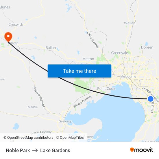Noble Park to Lake Gardens map