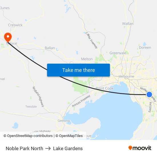 Noble Park North to Lake Gardens map