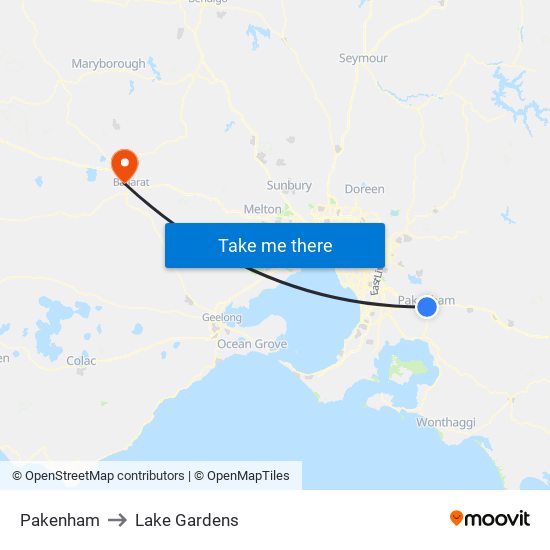 Pakenham to Lake Gardens map