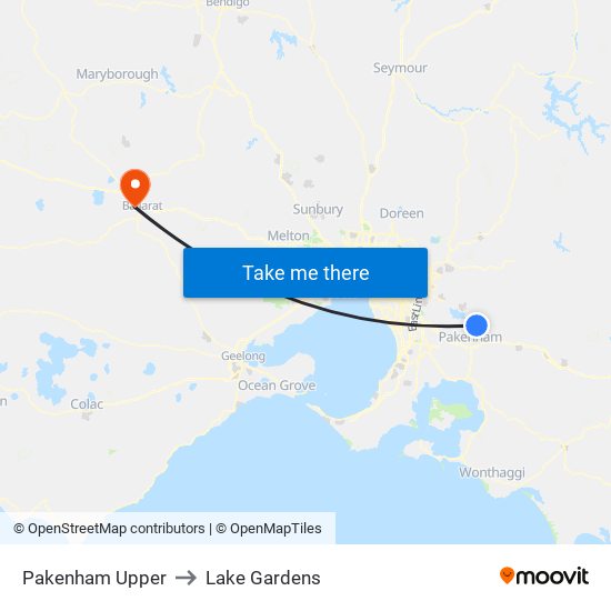 Pakenham Upper to Lake Gardens map