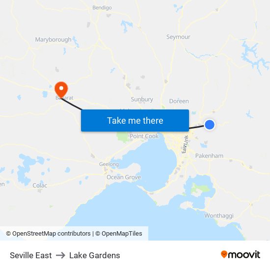 Seville East to Lake Gardens map