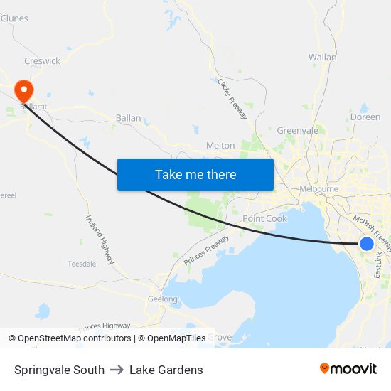 Springvale South to Lake Gardens map