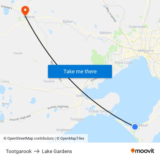 Tootgarook to Lake Gardens map