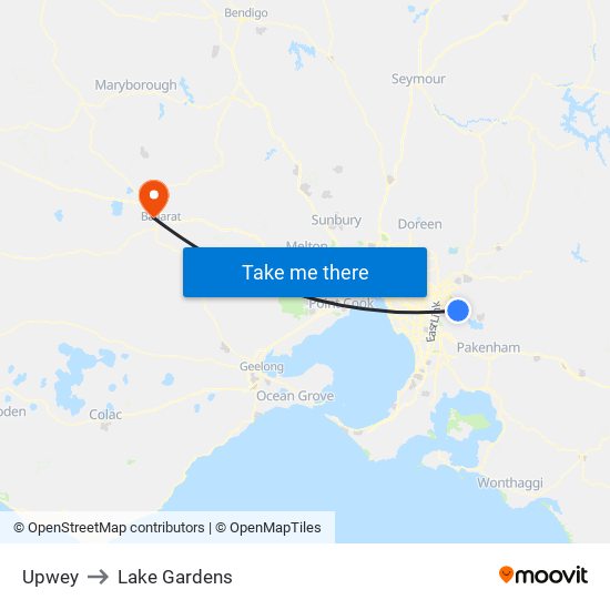 Upwey to Lake Gardens map