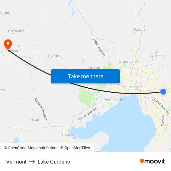 Vermont to Lake Gardens map