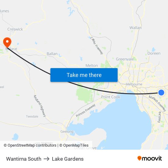 Wantirna South to Lake Gardens map