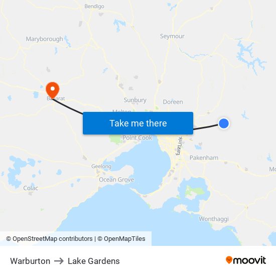 Warburton to Lake Gardens map