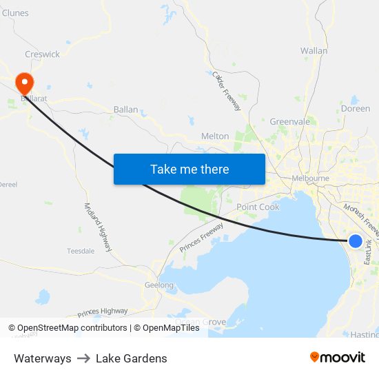 Waterways to Lake Gardens map