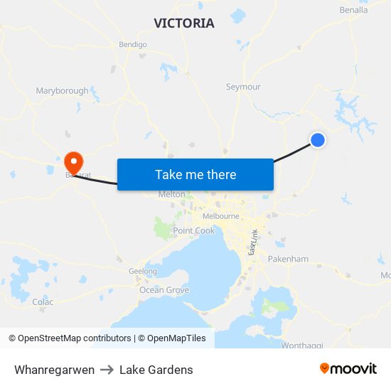 Whanregarwen to Lake Gardens map