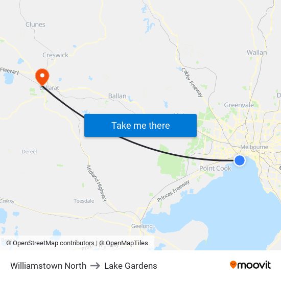 Williamstown North to Lake Gardens map
