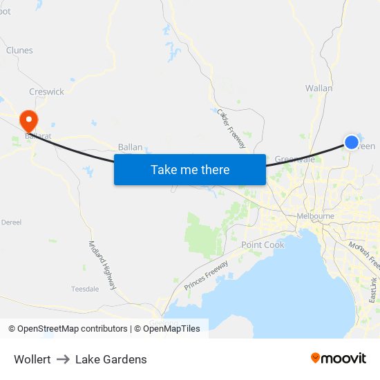 Wollert to Lake Gardens map