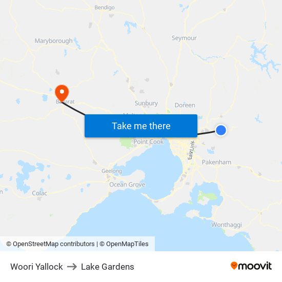 Woori Yallock to Lake Gardens map