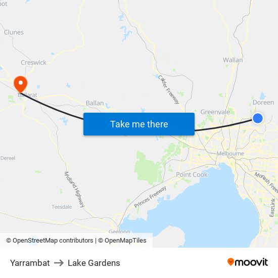 Yarrambat to Lake Gardens map