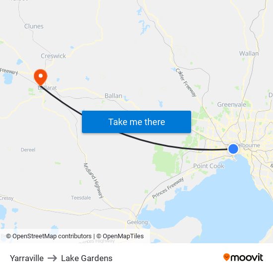 Yarraville to Lake Gardens map