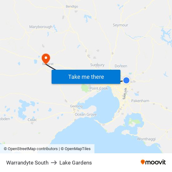 Warrandyte South to Lake Gardens map