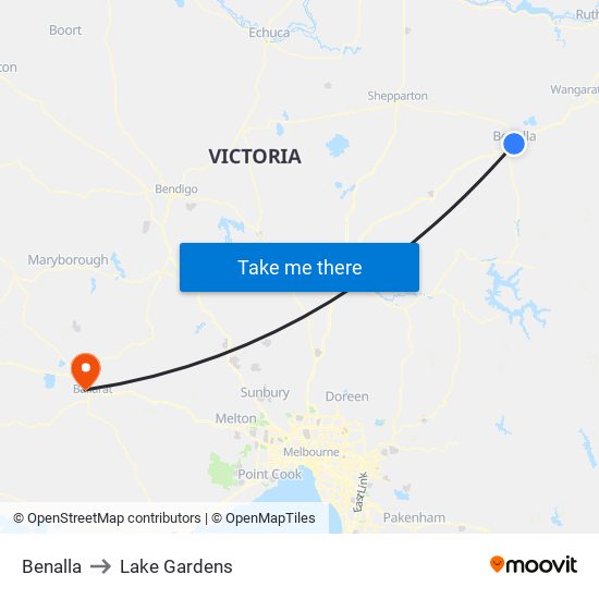 Benalla to Lake Gardens map