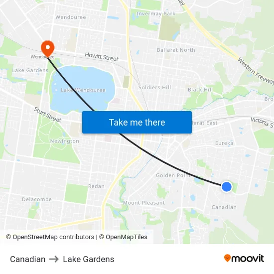 Canadian to Lake Gardens map