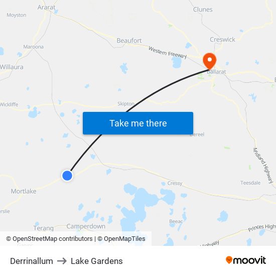 Derrinallum to Lake Gardens map