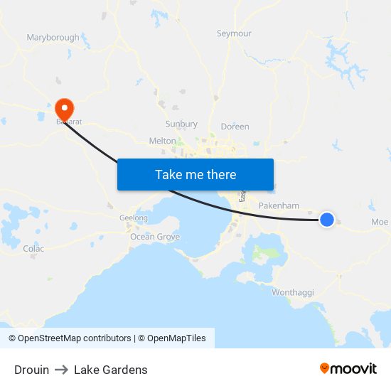 Drouin to Lake Gardens map