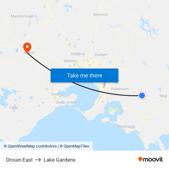 Drouin East to Lake Gardens map