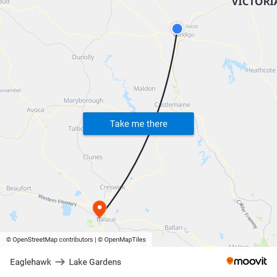 Eaglehawk to Lake Gardens map