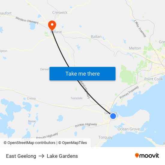 East Geelong to Lake Gardens map