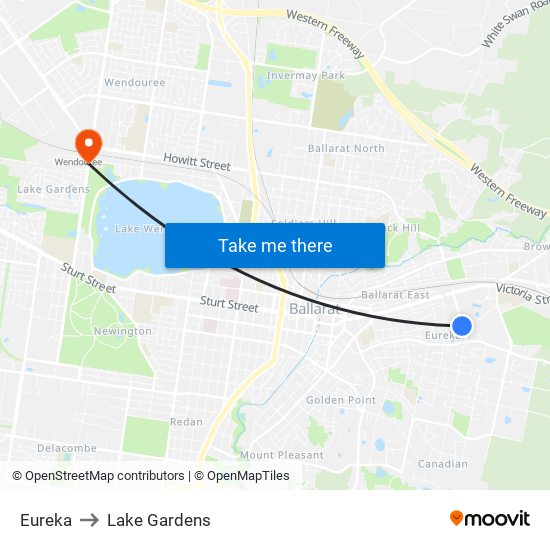 Eureka to Lake Gardens map