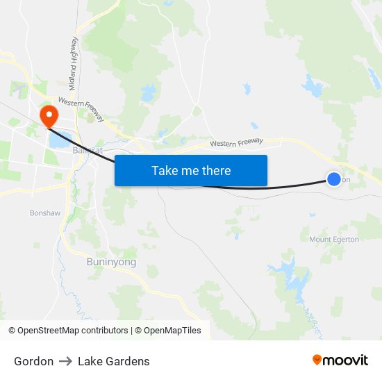 Gordon to Lake Gardens map