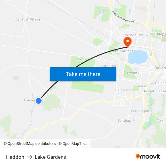 Haddon to Lake Gardens map
