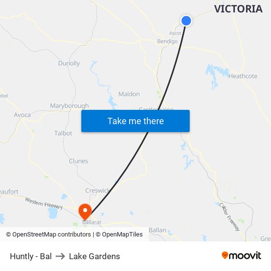 Huntly - Bal to Lake Gardens map