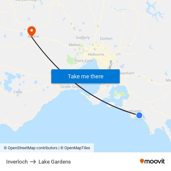 Inverloch to Lake Gardens map