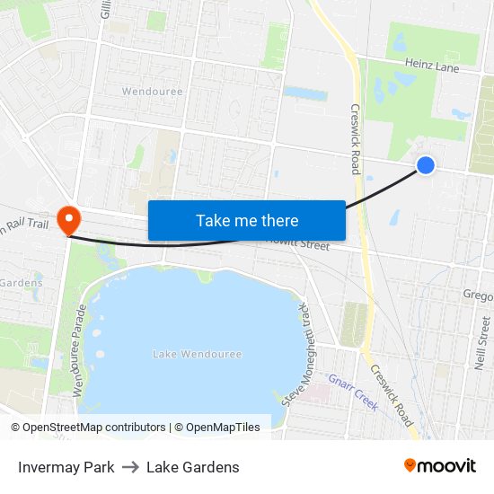 Invermay Park to Lake Gardens map