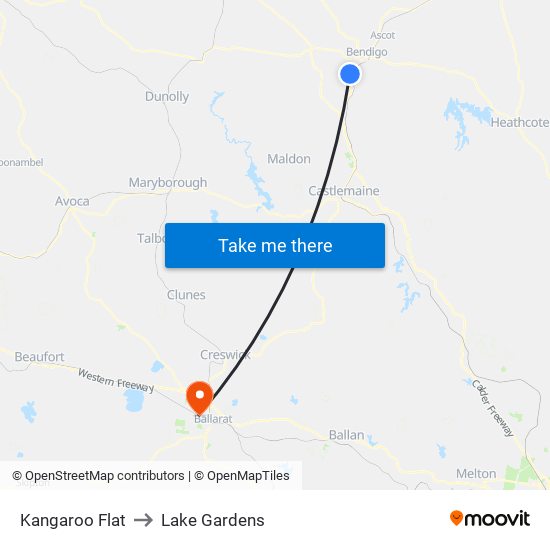Kangaroo Flat to Lake Gardens map