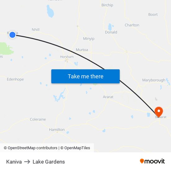 Kaniva to Lake Gardens map