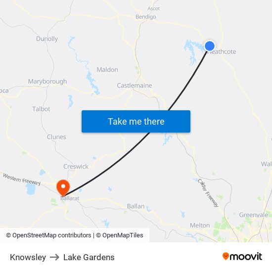 Knowsley to Lake Gardens map