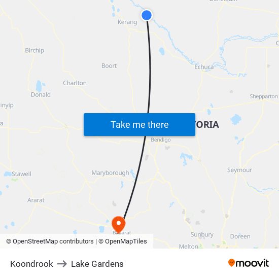 Koondrook to Lake Gardens map