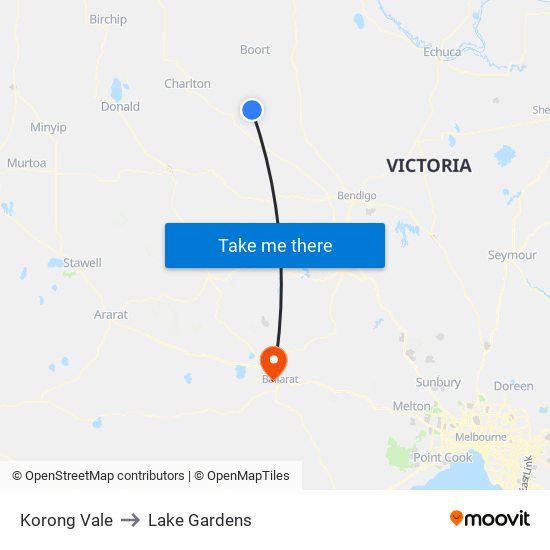 Korong Vale to Lake Gardens map