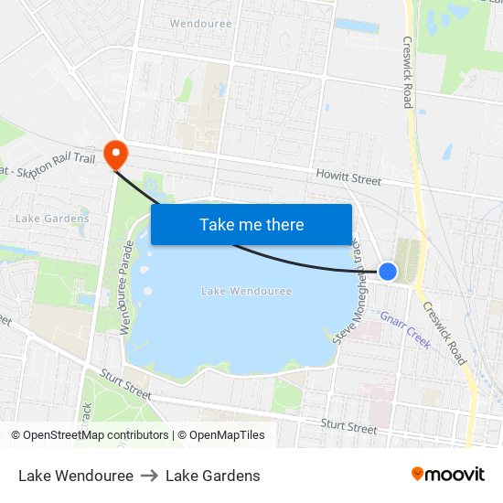 Lake Wendouree to Lake Gardens map